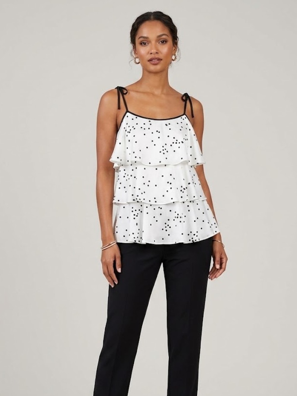 Kate Spade New York Confetti Dot Charmeuse Tiered Top | Size Large